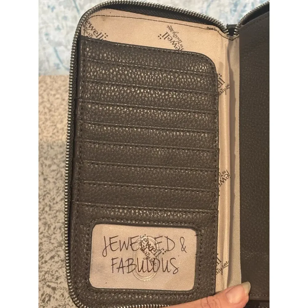Jewell Thirty-One Gray Faux Snake Wristlet Wallet Clutch